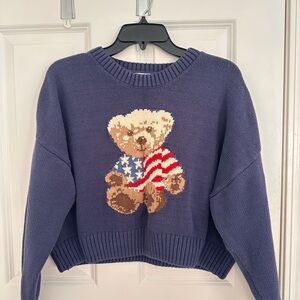 Women's Teddy Bear Flag Graphic Sweater - Navy XL